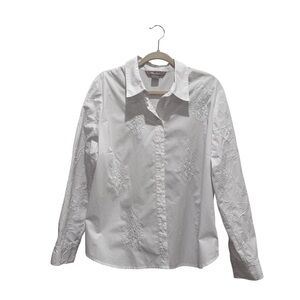 VTG TanJay Embroidered Button Down Long Sleeve Shirt Floral Abstract White Sz 16